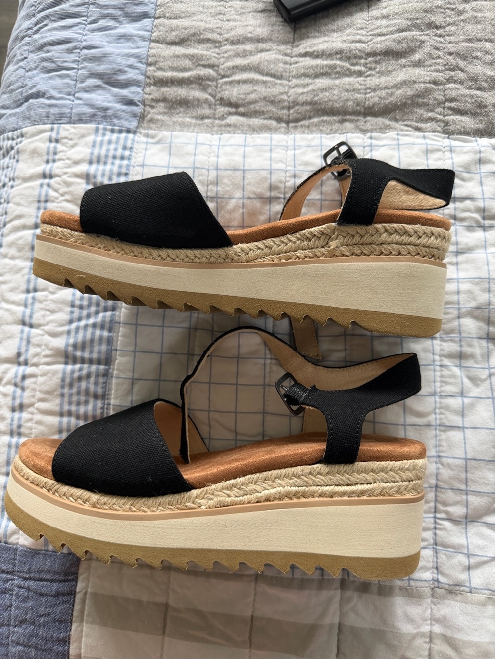 Toms Black Wedge Sandals with Ankle Strap - Picture 2 of 6